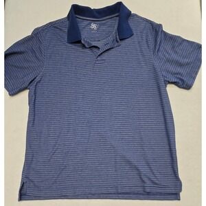 R&R Casuals Men's Striped Polo Shirt Blue Collared Short Sleeve Golf Shirt